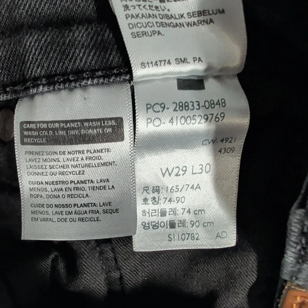 Levi's Jeans Men 29x30 Black 512 Skinny Fit 28833-0848 Denim Casual BIG E